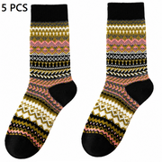 5-pcs Black Retro Ethnic Mid-Calf Socks for Women - Soft Cotton Blend, Seamless Toe, Non-Slip Heel, High Elastic Cuff, Versatile Autumn Winter Fashion Accessory In Australia - Darrahopens