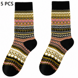 5-pcs Black Retro Ethnic Mid-Calf Socks for Women - Soft Cotton Blend, Seamless Toe, Non-Slip Heel, High Elastic Cuff, Versatile Autumn Winter Fashion Accessory In Australia - Darrahopens