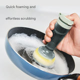 Grey Liquid Dispensing Kitchen Brush - 120ml Handle Reservoir, Replaceable Bristle and Sponge Heads, Ergonomic Long Handle for Pots Pans and Countertops In Australia - Darrahopens