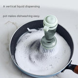 Grey Liquid Dispensing Kitchen Brush - 120ml Handle Reservoir, Replaceable Bristle and Sponge Heads, Ergonomic Long Handle for Pots Pans and Countertops In Australia - Darrahopens