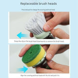Grey Liquid Dispensing Kitchen Brush - 120ml Handle Reservoir, Replaceable Bristle and Sponge Heads, Ergonomic Long Handle for Pots Pans and Countertops