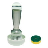 Green Liquid Dispensing Kitchen Brush - 120ml Handle Reservoir, Replaceable Bristle and Sponge Heads, Ergonomic Long Handle for Pots Pans and Countertops In Australia - Darrahopens