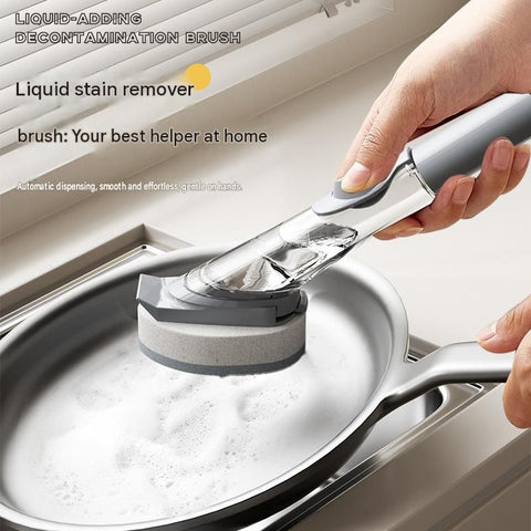Grey Long Handle Liquid Dispensing Dish Brush（1 brush head） - TPR and PP Construction - Press Button Soap Release,  Non Slip Grip, Kitchen Pot Pan Sink Cleaning Tool In Australia - Darrahopens