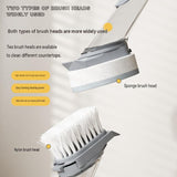 Grey Long Handle Liquid Dispensing Dish Brush（1 brush head+ 2sponge brush head） - TPR and PP Construction - Press Button Soap Release,  Non Slip Grip, Kitchen Pot Pan Sink Cleaning Tool