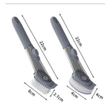 Grey Long Handle Liquid Dispensing Dish Brush（1 brush head+ 2sponge brush head） - TPR and PP Construction - Press Button Soap Release,  Non Slip Grip, Kitchen Pot Pan Sink Cleaning Tool