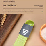 2 pcs Green Adjustable Measuring Spoon - 9 Level Dual Head Kitchen Scale for Baking and Coffee - ABS Material, Clear ML and G Markings, Space Saving Design, Precise Ingredient Control