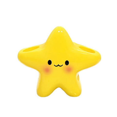 1 pcs Cute Star Shaped Electric Toothbrush Holder - Yellow Plastic Bathroom Organizer - Multi Slot Storage for Manual and Electric Brushes, Space Saving Vanity Tidy, Fun Decor Gift