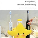 1 pcs Cute Star Shaped Electric Toothbrush Holder - Yellow Plastic Bathroom Organizer - Multi Slot Storage for Manual and Electric Brushes, Space Saving Vanity Tidy, Fun Decor Gift
