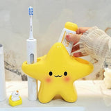 1 pcs Cute Star Shaped Electric Toothbrush Holder - Yellow Plastic Bathroom Organizer - Multi Slot Storage for Manual and Electric Brushes, Space Saving Vanity Tidy, Fun Decor Gift