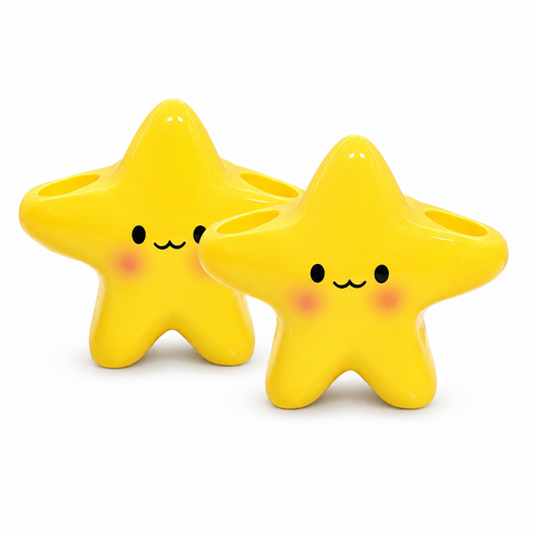 2 pcs Cute Star Shaped Electric Toothbrush Holder - Yellow Plastic Bathroom Organizer - Multi Slot Storage for Manual and Electric Brushes, Space Saving Vanity Tidy, Fun Decor Gift In Australia - Darrahopens