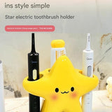 2 pcs Cute Star Shaped Electric Toothbrush Holder - Yellow Plastic Bathroom Organizer - Multi Slot Storage for Manual and Electric Brushes, Space Saving Vanity Tidy, Fun Decor Gift