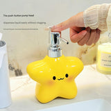 2 pcs Cute Star Shaped Ceramic Soap Dispenser - 400ml Yellow Bathroom Lotion Bottle - Press Pump for Hand Wash, Shampoo,  Sink Organizer, Decorative Vanity Accessory