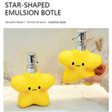 2 pcs Cute Star Shaped Ceramic Soap Dispenser - 400ml Yellow Bathroom Lotion Bottle - Press Pump for Hand Wash, Shampoo,  Sink Organizer, Decorative Vanity Accessory