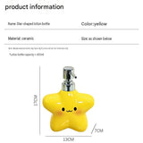 2 pcs Cute Star Shaped Ceramic Soap Dispenser - 400ml Yellow Bathroom Lotion Bottle - Press Pump for Hand Wash, Shampoo,  Sink Organizer, Decorative Vanity Accessory