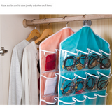 Blue 16 Pocket Hanging Wardrobe Organizer - Clear PE and Polyester Storage Bag with 16 Visible Compartments, Space Saving Over Door or Closet Hanger for Socks Underwear Accessories, Foldable Home Tidy Solution