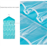 Pink 16 Pocket Hanging Wardrobe Organizer - Clear PE and Polyester Storage Bag with 16 Visible Compartments, Space Saving Over Door or Closet Hanger for Socks Underwear Accessories, Foldable Home Tidy Solution