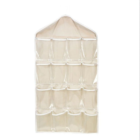 Beige 16 Pocket Hanging Wardrobe Organizer - Clear PE and Polyester Storage Bag with 16 Visible Compartments, Space Saving Over Door or Closet Hanger for Socks Underwear Accessories, Foldable Home Tidy Solution In Australia - Darrahopens