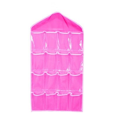 Rose-pink 16 Pocket Hanging Wardrobe Organizer - Clear PE and Polyester Storage Bag with 16 Visible Compartments, Space Saving Over Door or Closet Hanger for Socks Underwear Accessories, Foldable Home Tidy Solution In Australia - Darrahopens