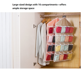 Rose-pink 16 Pocket Hanging Wardrobe Organizer - Clear PE and Polyester Storage Bag with 16 Visible Compartments, Space Saving Over Door or Closet Hanger for Socks Underwear Accessories, Foldable Home Tidy Solution In Australia - Darrahopens