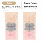 Beige Double-Sided Hanging Underwear Organizer（6 pockets on the front + 6 pockets on the back） - Breathable Non-Woven Mesh Storage Bag with Multiple Pockets for Bras Socks Panties, Washable Closet Space Saving Solution, Odourless and Durable