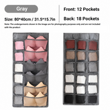 Grey Double-Sided Hanging Underwear Organizer（12 pockets on the front + 18 pockets on the back） - Breathable Non-Woven Mesh Storage Bag with Multiple Pockets for Bras Socks Panties, Washable Closet Space Saving Solution, Odourless and Durable