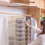 Grey Double-Sided Hanging Underwear Organizer（12 pockets on the front + 18 pockets on the back） - Breathable Non-Woven Mesh Storage Bag with Multiple Pockets for Bras Socks Panties, Washable Closet Space Saving Solution, Odourless and Durable