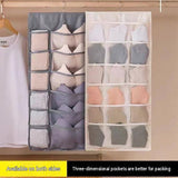 Grey Double-Sided Hanging Underwear Organizer（12 pockets on the front + 18 pockets on the back） - Breathable Non-Woven Mesh Storage Bag with Multiple Pockets for Bras Socks Panties, Washable Closet Space Saving Solution, Odourless and Durable