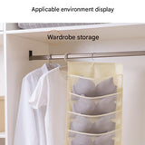 Grey Double-Sided Hanging Underwear Organizer （5 pockets on the front + 10 pockets on the back）- Breathable Non-Woven Mesh Storage Bag with Multiple Pockets for Bras Socks Panties, Washable Closet Space Saving Solution, Odourless and Durable
