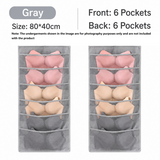 Grey Double-Sided Hanging Underwear Organizer（6 pockets on the front + 6 pockets on the back） - Breathable Non-Woven Mesh Storage Bag with Multiple Pockets for Bras Socks Panties, Washable Closet Space Saving Solution, Odourless and Durable
