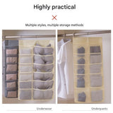 Beige Double-Sided Hanging Underwear Organizer（12 pockets on the front + 18 pockets on the back） - Breathable Non-Woven Mesh Storage Bag with Multiple Pockets for Bras Socks Panties, Washable Closet Space Saving Solution, Odourless and Durable