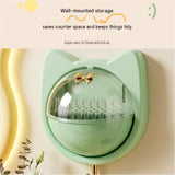 Pink Cat-shaped design Wall Mount Storage Box - Dustproof Transparent Lid with Internal Dividers and Bottom Hook, PP PET ABS Adhesive Organizer for Bathroom Vanity, Space Saving Skincare and Cotton Bud Holder In Australia - Darrahopens