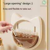 Pink Cat-shaped design Wall Mount Storage Box - Dustproof Transparent Lid with Internal Dividers and Bottom Hook, PP PET ABS Adhesive Organizer for Bathroom Vanity, Space Saving Skincare and Cotton Bud Holder In Australia - Darrahopens