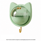 Green Cat-shaped design Wall Mount Storage Box - Dustproof Transparent Lid with Internal Dividers and Bottom Hook, PP PET ABS Adhesive Organizer for Bathroom Vanity, Space Saving Skincare and Cotton Bud Holder In Australia - Darrahopens