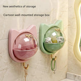 Green Cat-shaped design Wall Mount Storage Box - Dustproof Transparent Lid with Internal Dividers and Bottom Hook, PP PET ABS Adhesive Organizer for Bathroom Vanity, Space Saving Skincare and Cotton Bud Holder In Australia - Darrahopens