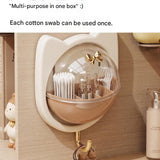 Green Cat-shaped design Wall Mount Storage Box - Dustproof Transparent Lid with Internal Dividers and Bottom Hook, PP PET ABS Adhesive Organizer for Bathroom Vanity, Space Saving Skincare and Cotton Bud Holder