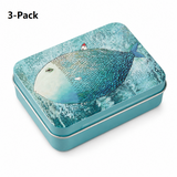 3-Pack Large fish patterns Portable Metal Storage Box for Cotton Swabs and Coins – Compact and Portable (95x70mm), Durable Storage Accessory