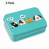 3-Pack Kitten and puppy patterns Portable Metal Storage Box for Cotton Swabs and Coins – Compact and Portable (95x70mm), Durable Storage Accessory