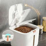 Large Size [Approx. 12-15 catties of cat/dog food] Sealed Rice Storage Container with Push-Button Lid - Moisture and Insect Proof Design, Transparent Level Window, Airtight Silicone Seal for Kitchen Pantry Organisation