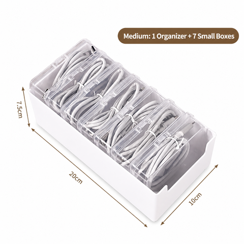 White Storage Box Set（Medium storage box + 7 small inner  boxes） - Transparent Flip-Lid Compartments, Multi-Use Organiser for Chargers, Earbuds, Cards and Jewellery In Australia - Darrahopens