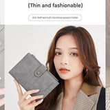 Grey RFID-Protected Travel Passport Wallet - Slim Multi-Compartment Organiser for Cards, ID, SIM & Documents, PU Leather Finish