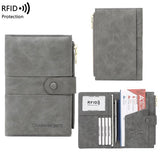 Grey RFID-Protected Travel Passport Wallet - Slim Multi-Compartment Organiser for Cards, ID, SIM & Documents, PU Leather Finish