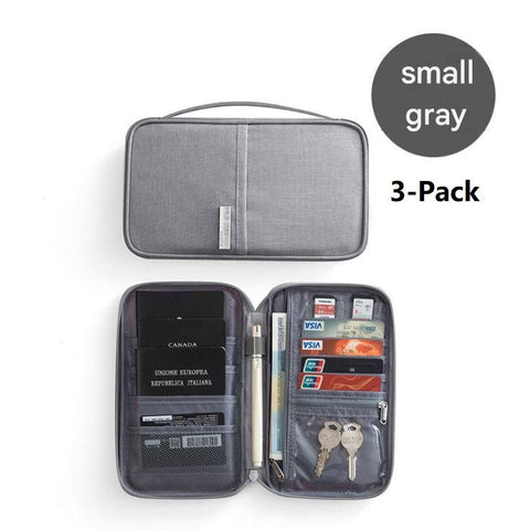 3-pack Small size Grey Travel Document Organiser - Waterproof Oxford Cloth Passport Holder With Multi-Pocket Storage - Portable Card And Cash Wallet For Holidays