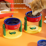 Red Adjustable Height Pet Bowl With Suction Cup Base - Anti-Spill Elevated Feeder For Cats And Dogs - 3-Level Neck Protection Design