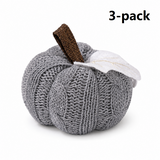3-pack Grey Knitted Pumpkin Decoration - Polyester Fabric Fall Harvest Ornament With Hanging Loop For Thanksgiving Table Centre And Farmhouse Home Decor
