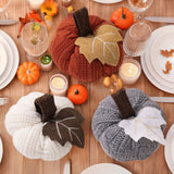 3-pack Grey Knitted Pumpkin Decoration - Polyester Fabric Fall Harvest Ornament With Hanging Loop For Thanksgiving Table Centre And Farmhouse Home Decor