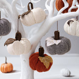 3-pack Grey Knitted Pumpkin Decoration - Polyester Fabric Fall Harvest Ornament With Hanging Loop For Thanksgiving Table Centre And Farmhouse Home Decor