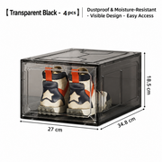 4 transparent black ones Stackable Magnetic Shoe Storage Box - Transparent PS Plastic - Front Opening Door, Dustproof Display, Space Saving Modular Design for Sneakers and Home Organisation In Australia - Darrahopens