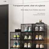 4 transparent black ones Stackable Magnetic Shoe Storage Box - Transparent PS Plastic - Front Opening Door, Dustproof Display, Space Saving Modular Design for Sneakers and Home Organisation