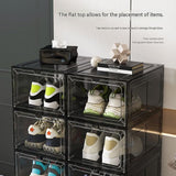 4 transparent black ones Stackable Magnetic Shoe Storage Box - Transparent PS Plastic - Front Opening Door, Dustproof Display, Space Saving Modular Design for Sneakers and Home Organisation
