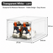 4 transparent white ones Stackable Magnetic Shoe Storage Box - Transparent PS Plastic - Front Opening Door, Dustproof Display, Space Saving Modular Design for Sneakers and Home Organisation In Australia - Darrahopens